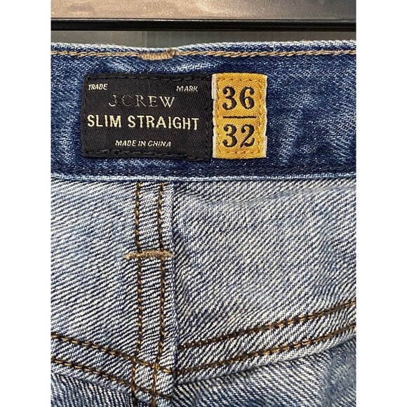 J Crew Jeans 36x32 Paint Spatter Men's Slim Straight Leg Medium Wash - Picture 4 of 10